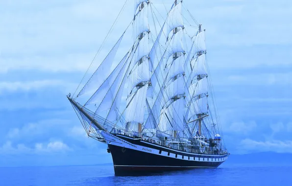 Blue, Sea, Ship, Sailboat, Pallada