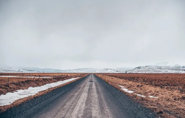 Winter, field, nature, Iceland, Road