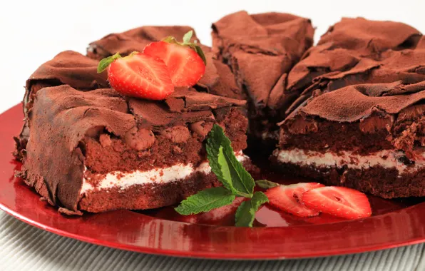 Chocolate, strawberry, pie, cake, dessert, cakes, sweet