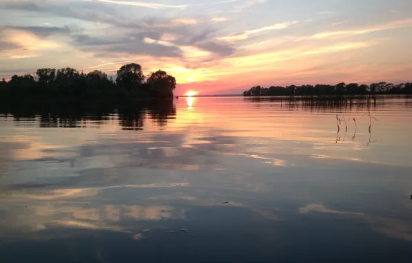Sunset, river, Water, the sky.
