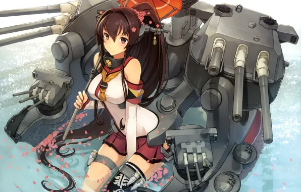 Picture girl, robot, umbrella, art, mars, kantai collection, yamato super battleship