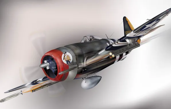 The plane, fighter, art, USA, bomber, BBC, Thunderbolt, P-47