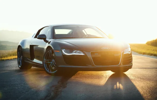 Road, car, rays, light, Audi, lights, Audi, Audi R8
