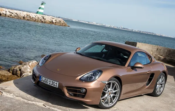 Picture sea, the sky, Porsche, Cayman, the front, 2013