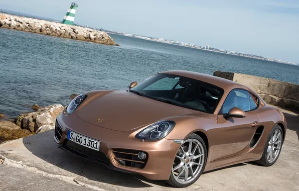 Sea, the sky, Porsche, Cayman, the front, 2013