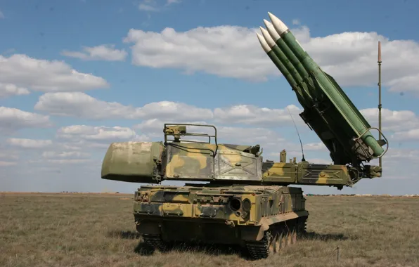 Picture field, the sky, installation, self-propelled, complex, Buk-M2, anti-aircraft missile