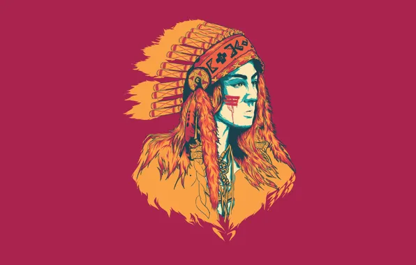 Girl, minimalism, feathers, Indian, indian, headdress