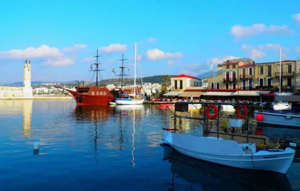 Shore, port, Greece, greece, pirs, navi, Crete, crete