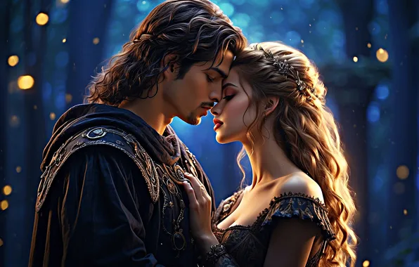 Picture girl, light, love, night, romance, fantasy, hugs, hairstyle