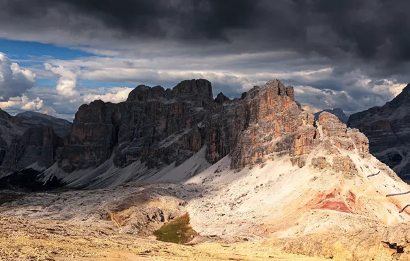 The sky, clouds, mountains, clouds, rocks, tops, slope, Italy