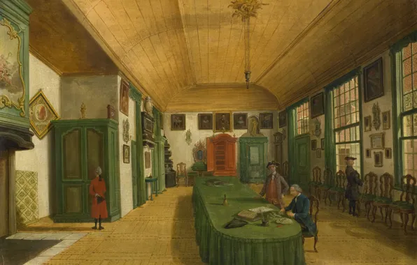 Picture, genre, Paulus Constantin Lafargue, The interior of the Hall of the Society in Leiden