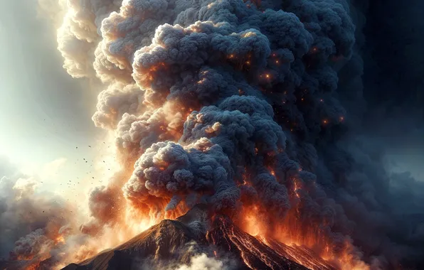 Landscape, mountains, nature, fire, element, smoke, the volcano, couples