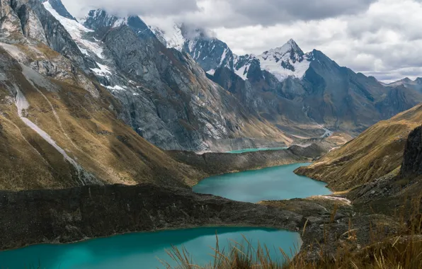 The sky, mountains, clouds, nature, rocks, lake, Peru, Peru