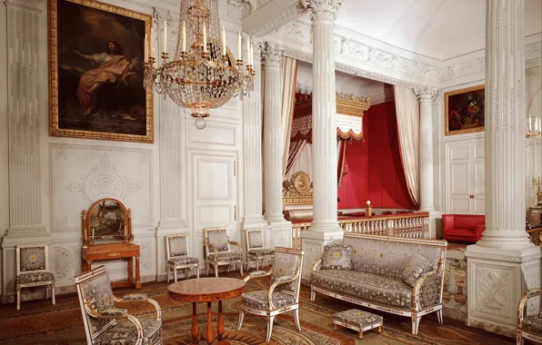 Design, France, interior, sofas, Palace, chandeliers, Versailles