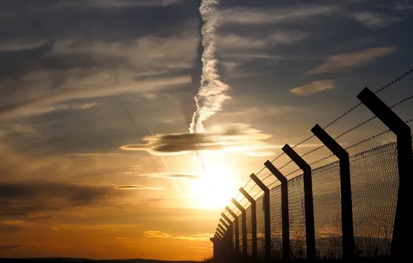 Landscape, sunset, the fence