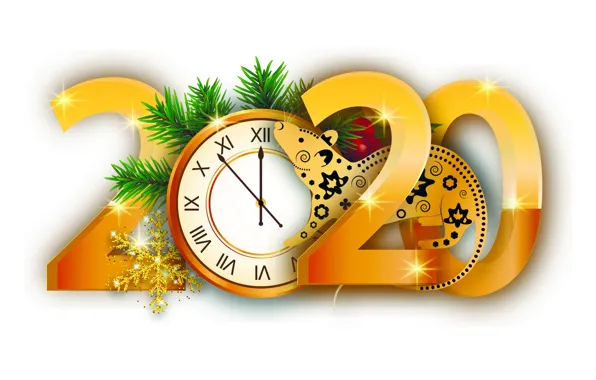 Figures, white background, New year, symbol, dial, rat, 2020