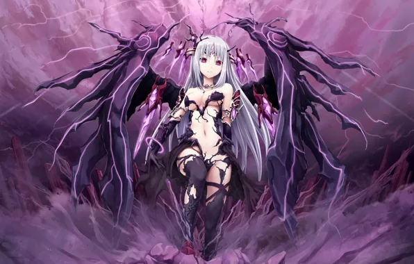 Girl, stones, zipper, wings, art, crystals, demoness, akkijin