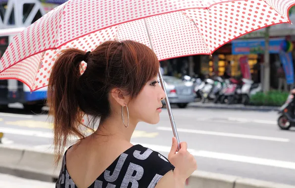 Picture girl, Wallpaper, earrings, umbrella, Asian