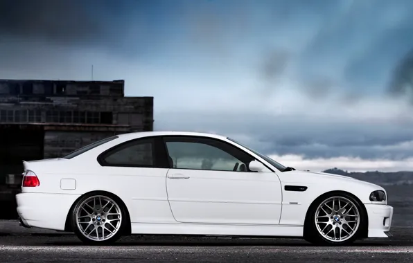 White, the sky, clouds, the building, bmw, BMW, coupe, profile