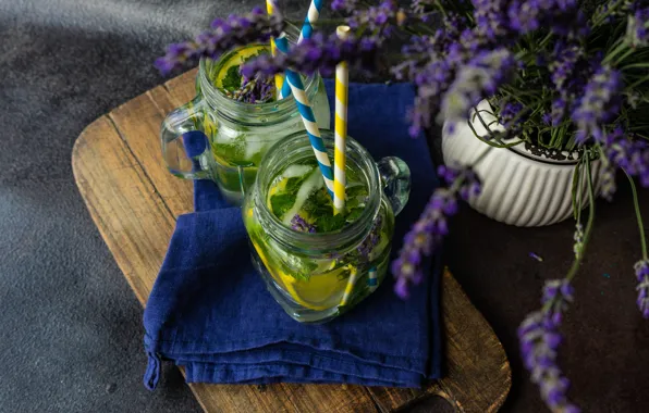 Tea, drink, mint, lemons, lavender