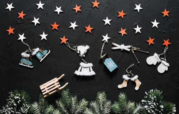 Christmas, stars, retro, with, winter, background, xmas, decorative