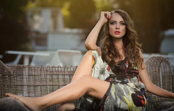 Picture look, girl, makeup, dress, brown hair, curls