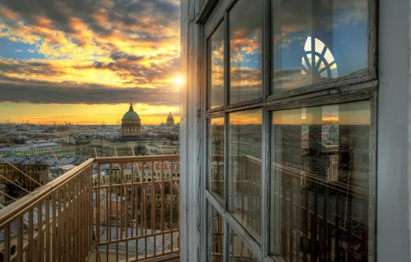 The sky, clouds, sunset, photo, view, window, Saint Petersburg, Nevsky Prospekt