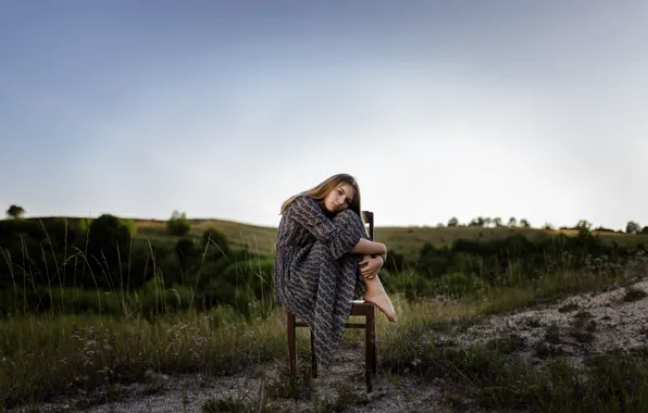 Picture girl, sweetheart, dress, chair, Eugene Sukhorukov