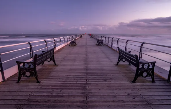 Sea, the sky, clouds, bridge, perspective, Board, view, England