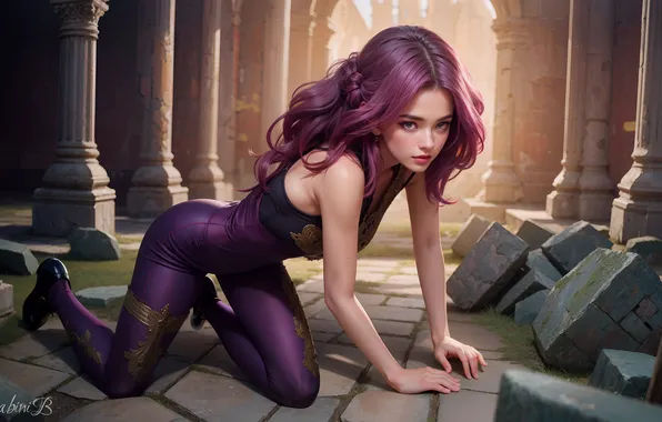 Picture women, Stable Diffusion, AI art, Cornelia li Britannia, purple clothing, purple hair, Code Geass