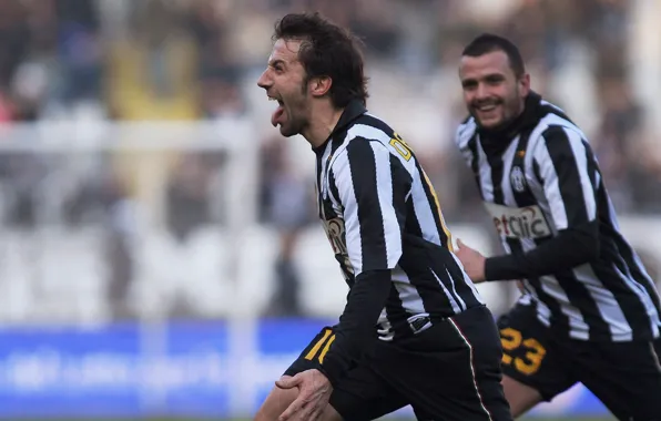 Language, joy, Juventus, Alessandro Del Piero, the celebration of a goal, Simone Pepe