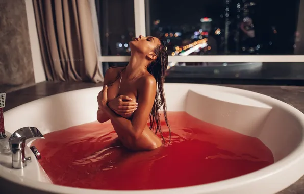 Chest, water, girl, pose, hair, wet, hands, window