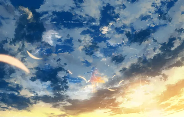 The sky, girl, the sun, clouds, Y_Y