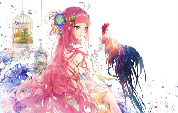 Picture girl, anime, art, cock, symbol of the year 2017