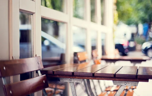 The city, blur, chair, cafe, table