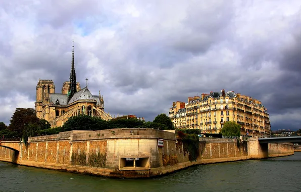 Landscape, clouds, river, France, Paris, Hay, Notre Dame Cathedral, the Ile de La Cité