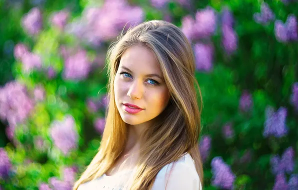 Picture look, girl, background, portrait, makeup, hairstyle, brown hair, bokeh