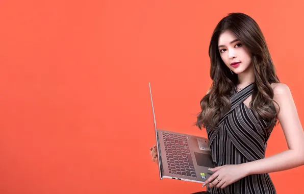 Computer, look, girl, style, background, Asian