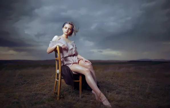 Picture field, girl, chair