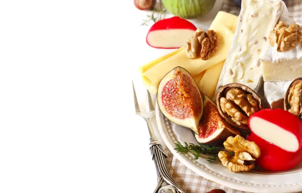 Food, cheese, plate, nuts, figs, Natalia Klenova