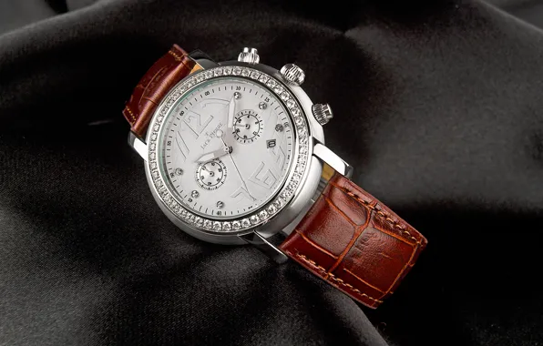 Watch, Jack Pierre, leather and diamonds