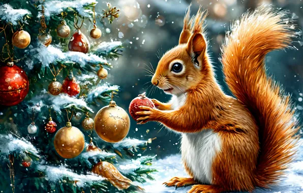 New year, Tree, Protein, Squirrel