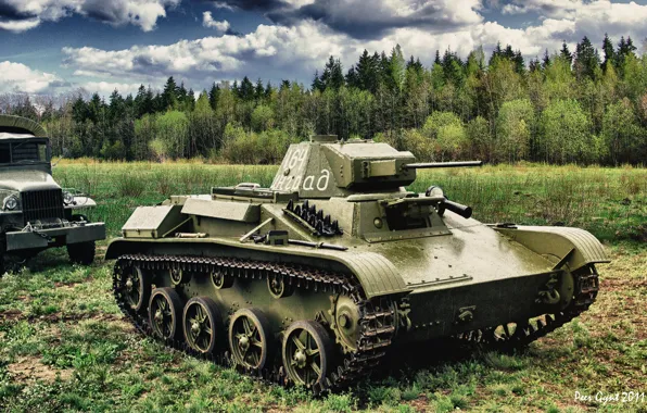 Picture forest, Figure, tank, the sky., car