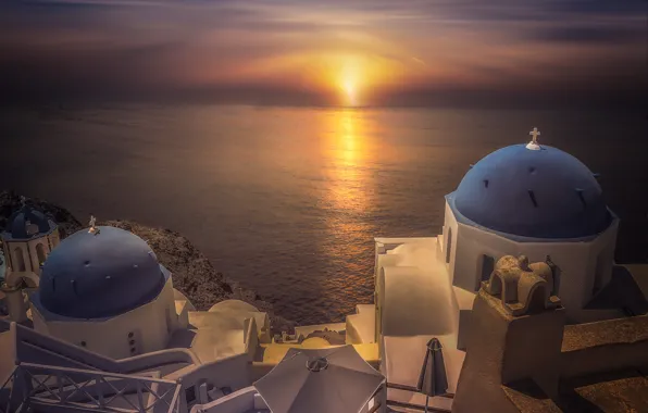 Sea, sunset, Santorini, Greece