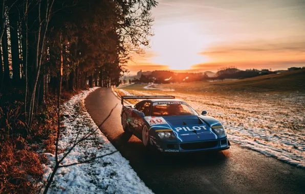 Car, Ferrari, F40, road, sunset, Ferrari F40 LM by Michelotto