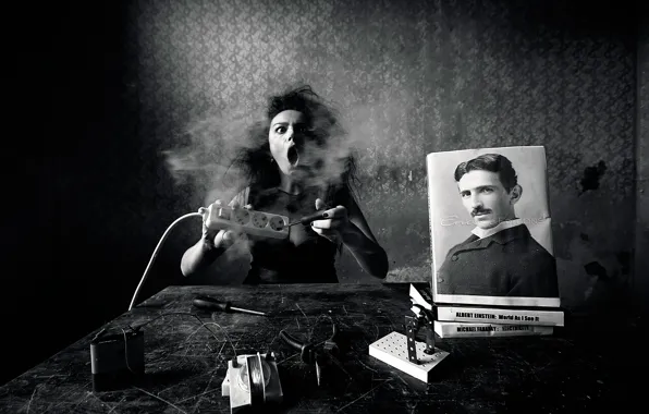 Girl, outlet, screwdriver, high voltage