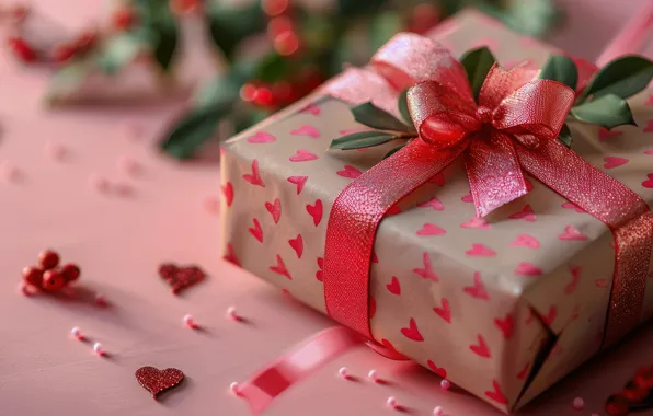 Love, table, holiday, box, gift, heart, heart, hearts