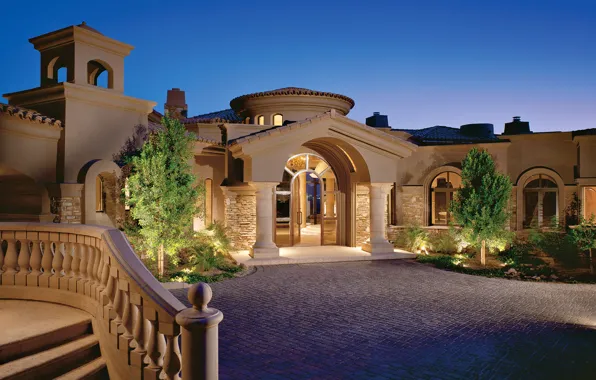 The sky, house, Villa, the evening, yard, Italy, Tuscany