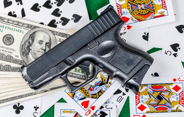 Picture card, gun, money, dollar
