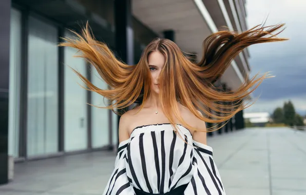 Pose, model, hair, the building, dress, beauty, redhead, bokeh